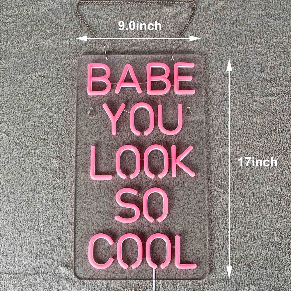 Babe You Look So Cool Pink Neon Retro LED Party Light Bedroom Wall BathroomDecor - Picture 5 of 7
